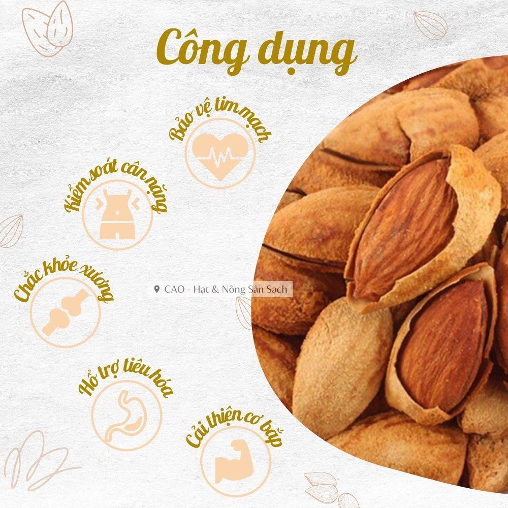 Hạt hạnh nhân rang bơ vỏ mỏng CAO Food nhập khẩu chính ngạch từ Mỹ, hạt siêu thơm giòn và dinh dưỡng