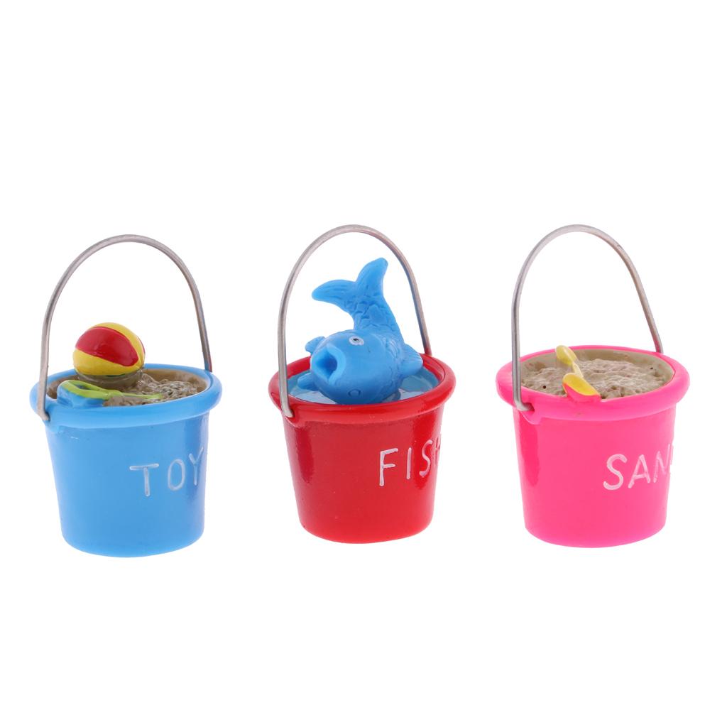 Lovely Mini Resin Beach Pail Fish And Sand Bucket For 1/12 Dollhouse