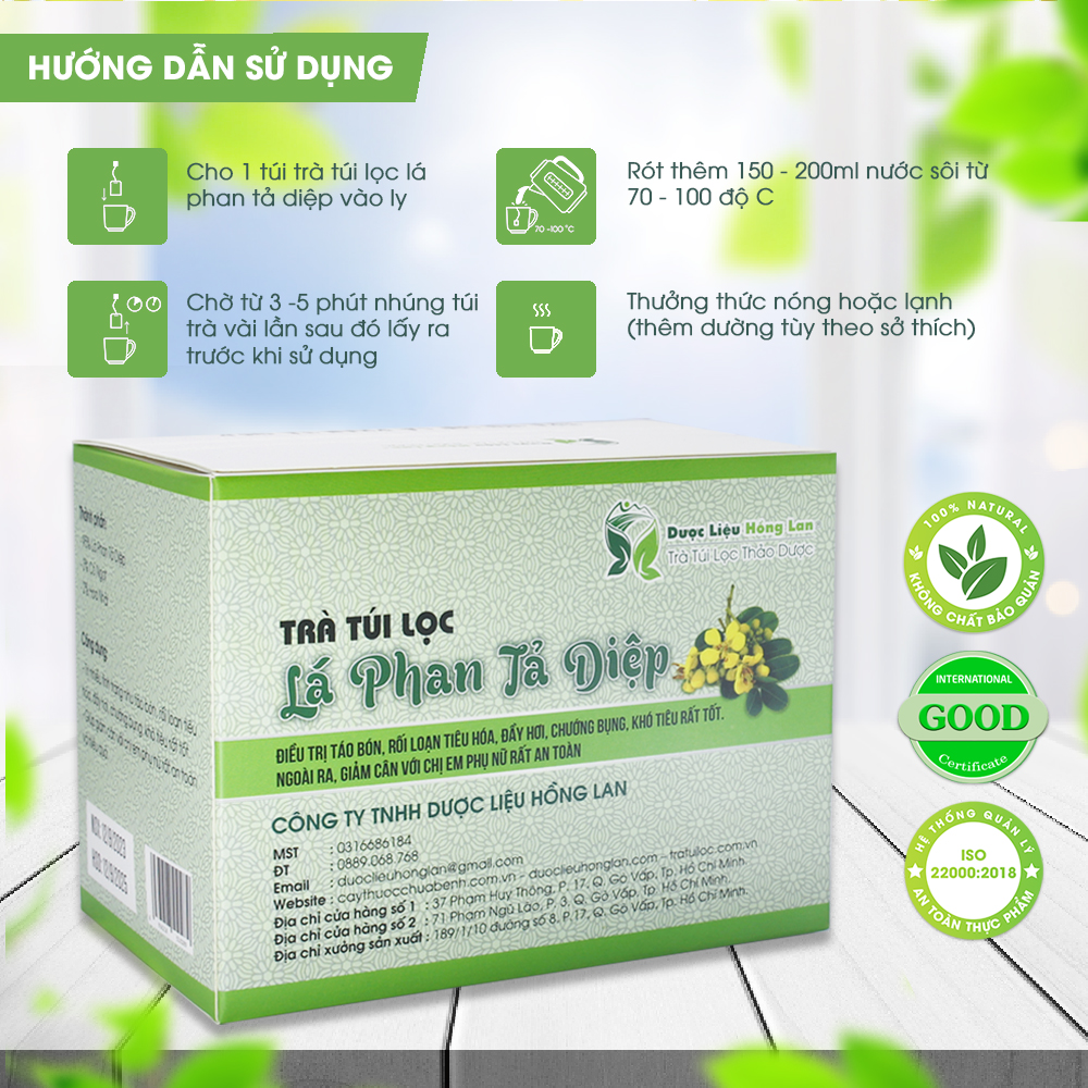 Trà Túi Lọc Lá Phan Tả Diệp 60g (20gói x 3g) Dược Liệu Hồng Lan