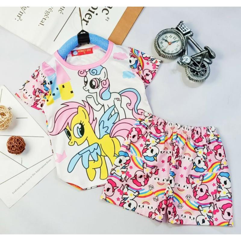 Bộ thun lạnh in hình hoạt hình dễ thương bé gái size đại