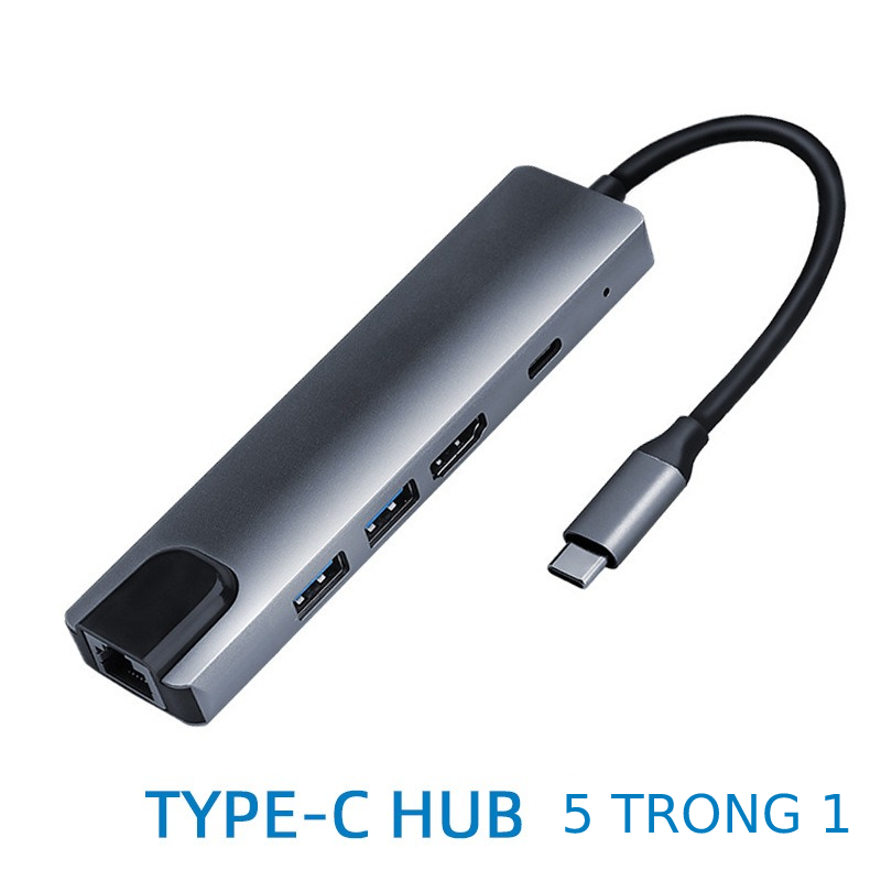 [Có sẵn] Bộ Chia Hub USB Type C Ra 5 Cổng USB 3.0, HDMI, sạc nhanh PD, cổng Ethernet nhanh