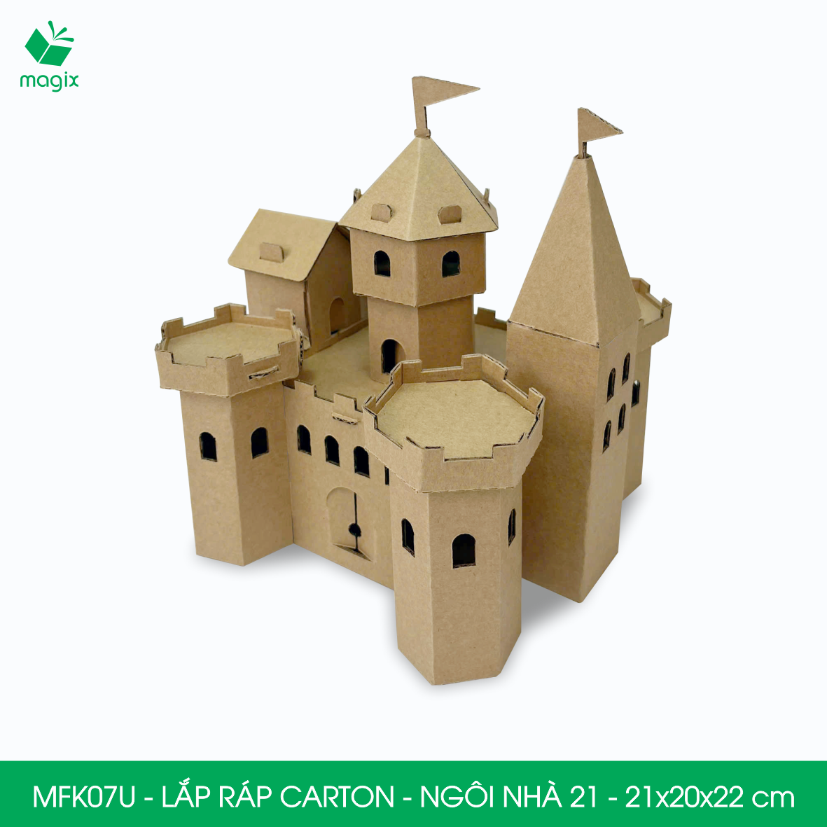 MFK07U - 21x20x22 cm - Mô hình ngôi nhà lắp ráp từ bìa carton cao cấp, nhà giấy carton mini sáng tạo