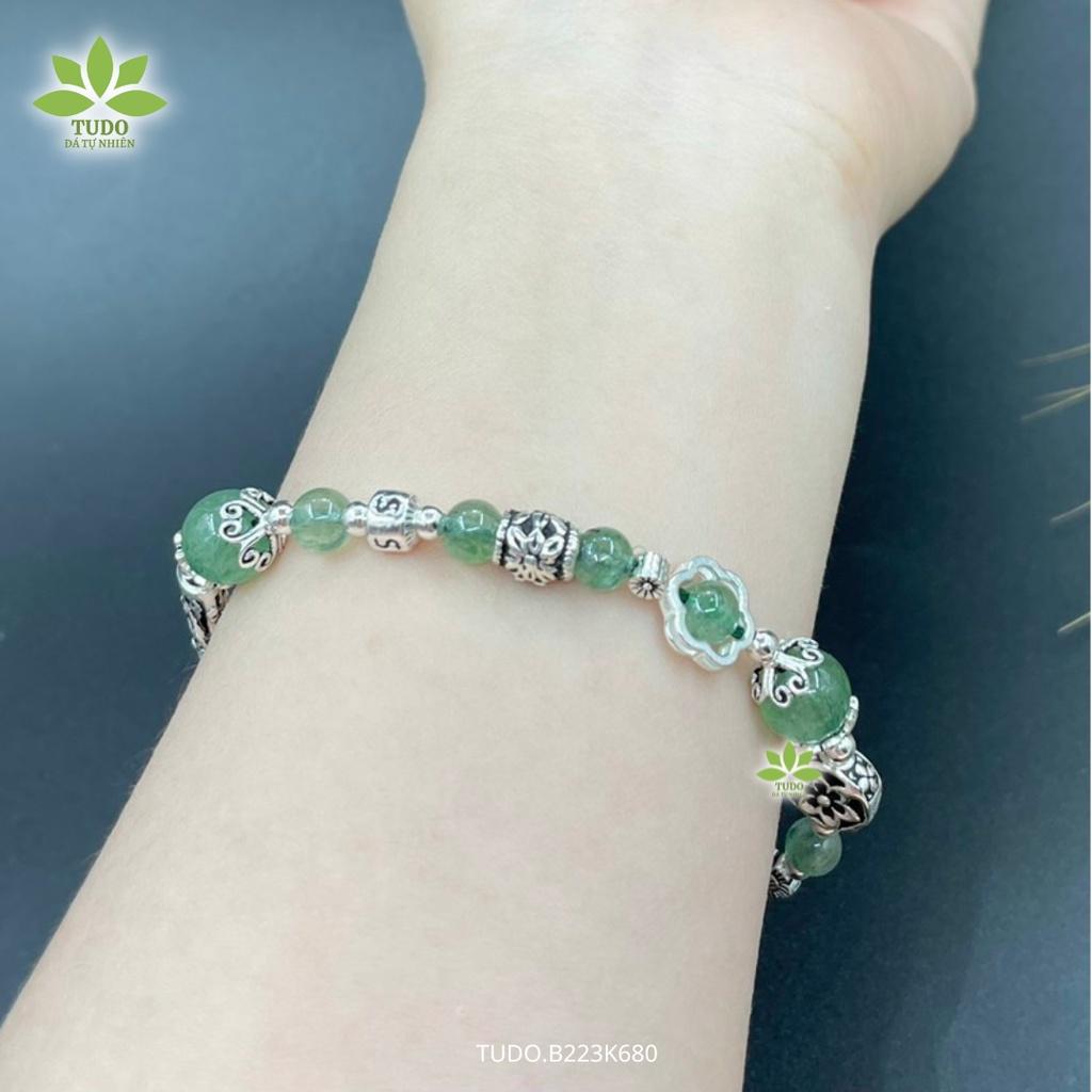 Vòng Tay Bạc Nữ Charm Bạc Hoa mix TA Dâu Tây Xanh Lá TUDO B223K680 cho Mệnh Mộc Hỏa