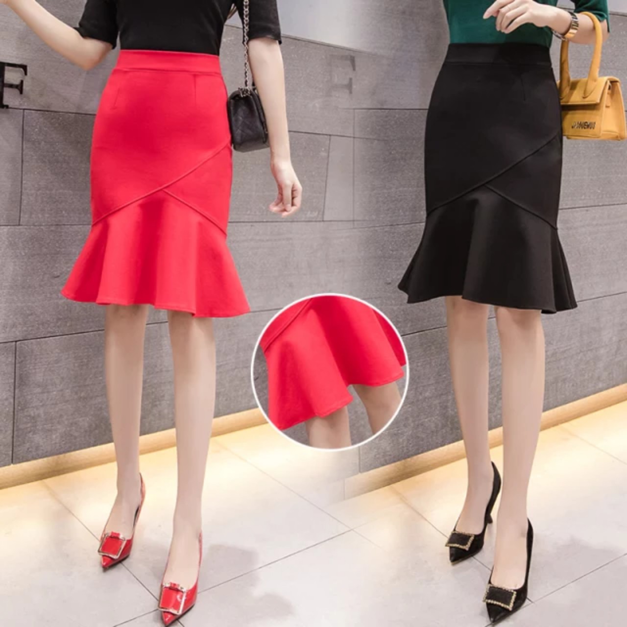 Chân Váy Nữ New Design Thiết Kế Dáng Váy Đuôi Cá Ôm Body Quyến Rủ Dài Qua Gối, Chất Vải Co Giãn Tốt CV0067