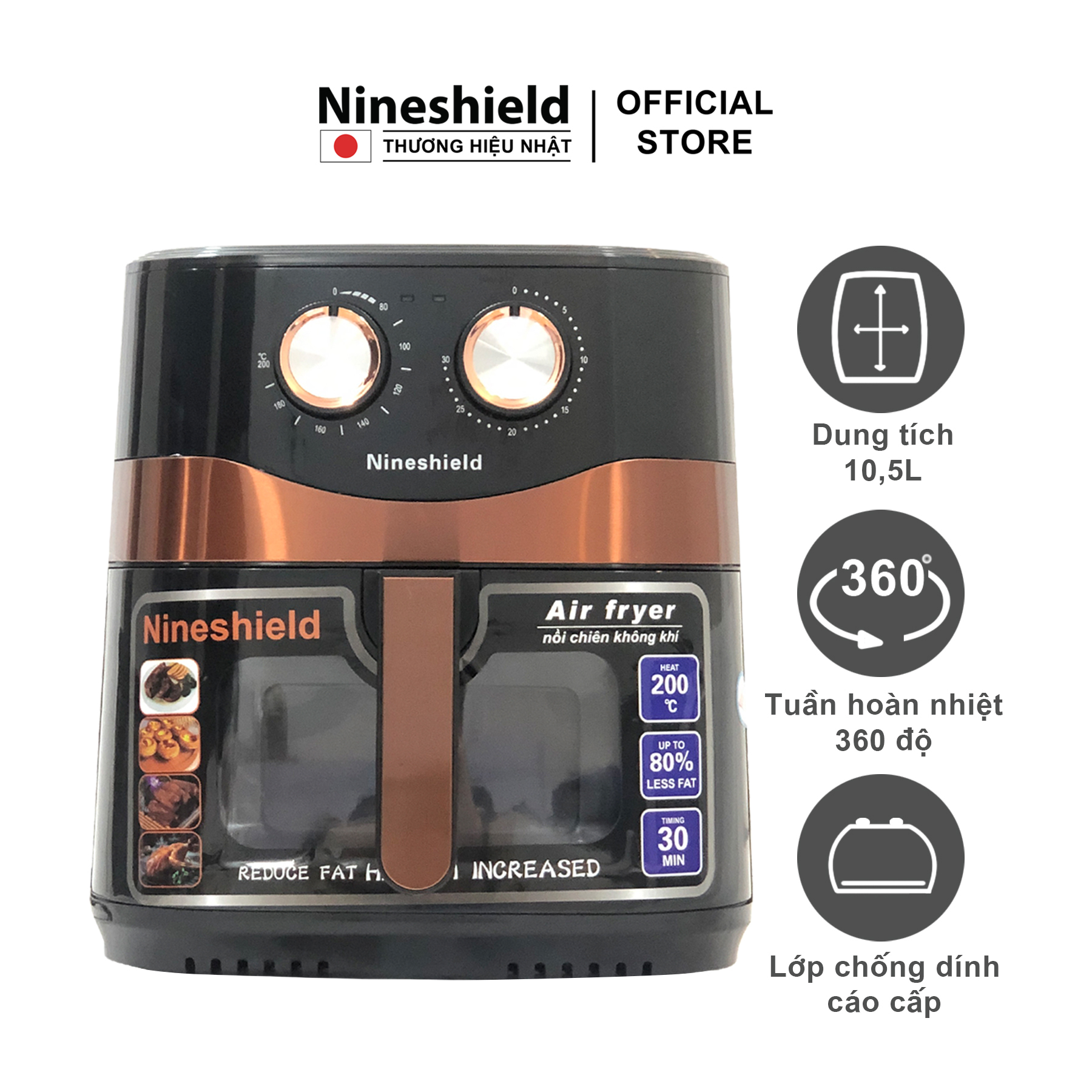 Nồi Chiên Không Dầu 10.5L Nineshield Loại Cơ KB-8002M - Hàng chính hãng