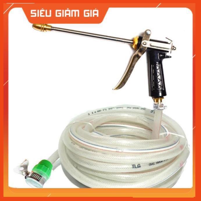 Bộ dây vòi xịt nước rửa xe, tưới cây . tăng áp 3 lần, loại 7m, 10m 206318 đầu đồng,cút,nối đen+ tặng đai