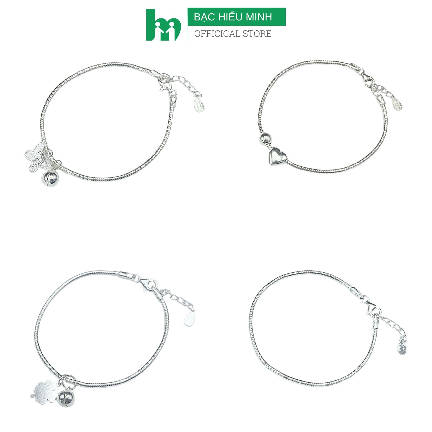 Lắc Tay Nữ Bạc Ta Nguyên Chất S99 Dây Mì Mix Charm Chính Hãng BẠC HIỂU MINH LTU615