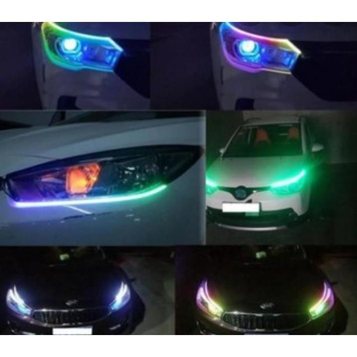 Cặp dây đèn led mí xe hơi kết hợp xi nh siêu mỏng 4mm-Màu Trắng -Vàng, Bộ 2 Dây Đèn Mí Ô Tô