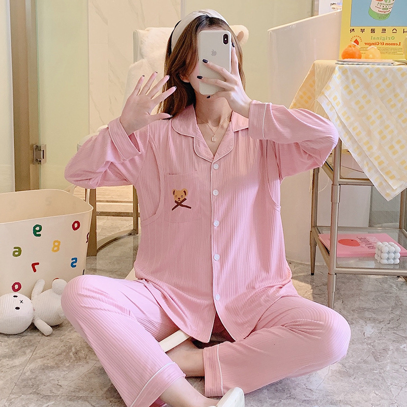 Bộ Đồ Bầu Sau Sinh Dài Tay Có Khe Mở Cho Con Bú Chất Liệu Cotton B12