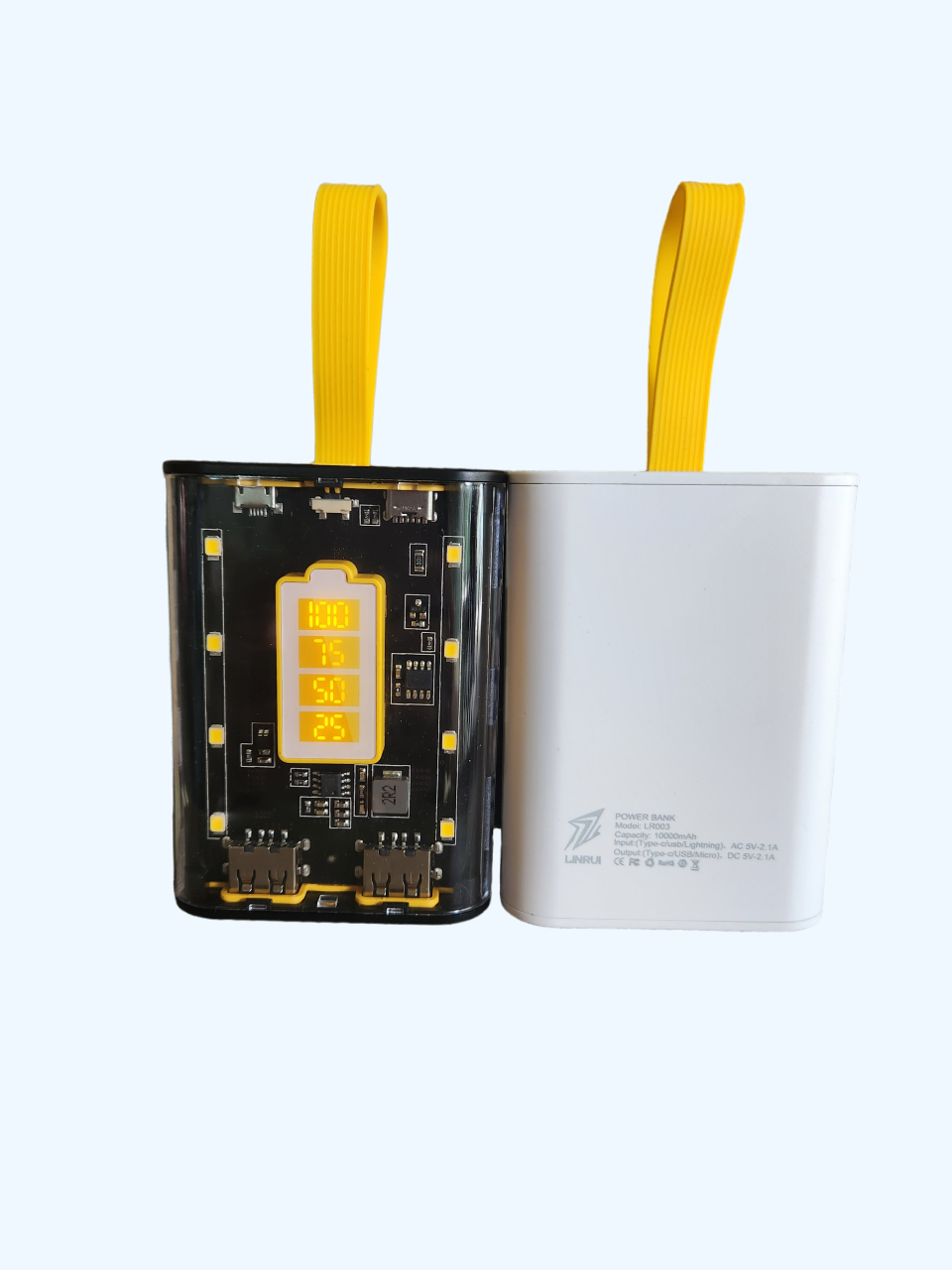 Pin Sạc Dự Phòng Trong Suốt 10000mAh Linrui LR003 Đèn LED 3 Độ Sáng, Nhỏ Gọn - Hàng Chính Hãng