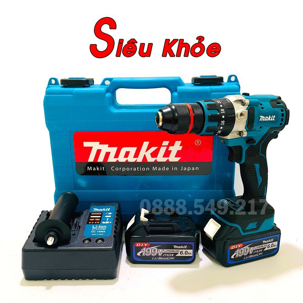 Máy Khoan Pin Chuyên Dụng Đa Chức Năng Đầu AutoLock 13 Ly Pin 10 CELL 199V Không Chổi Than Có Búa - Chuyên Khoan, Bắt Vít, Bắn tôn Cực Khỏe