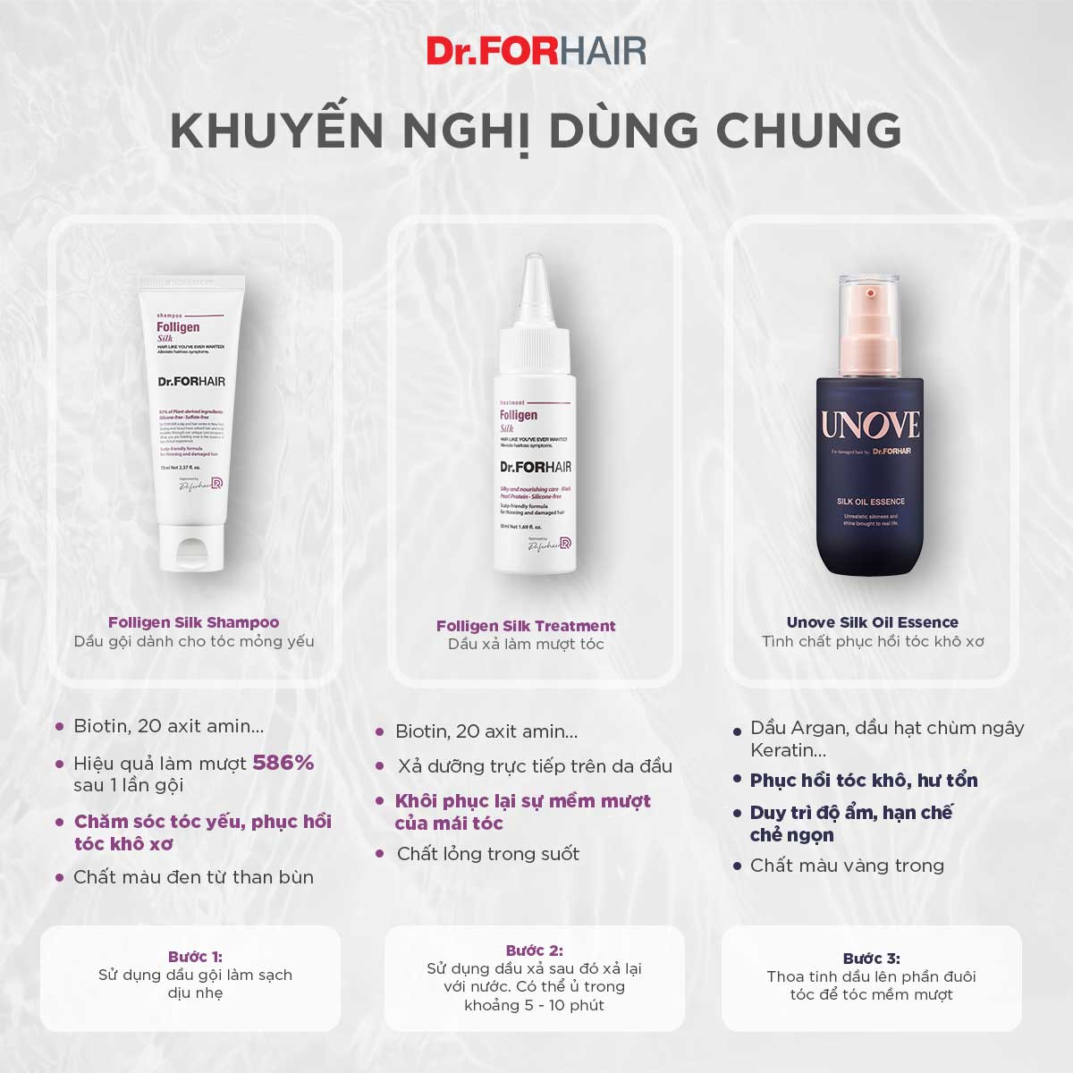 Dầu xả chăm sóc tóc chắc khỏe cải thiện tình trạng rụng tóc Dr.FORHAIR FOLLIGEN SILK TREATMENT