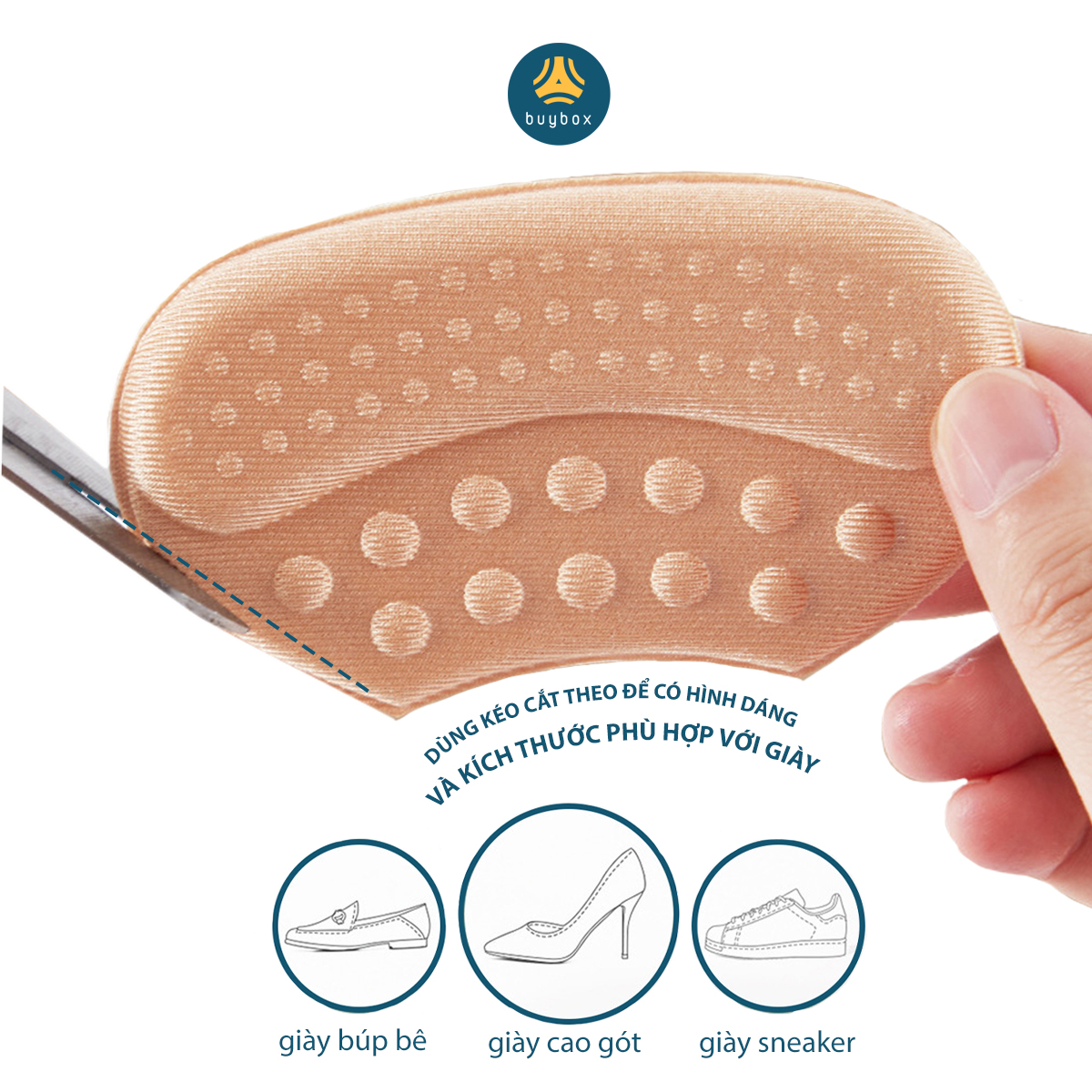 Miếng lót giày cao cấp ép vải, hạt lồi tặng độ bám giúp giảm size giày và chống đau gót sau - BuyBox - BBPK198