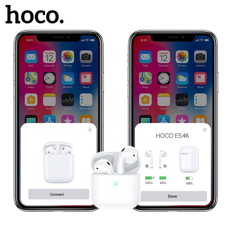 Tai Nghe Bluetooth True Wireless Mini Hoco ES46 Cool Pro V5.0 - Cảm Ứng - Định Vị - Đổi Tên Tai Nghe (Màu Trắng) - Hàng Chính Hãng