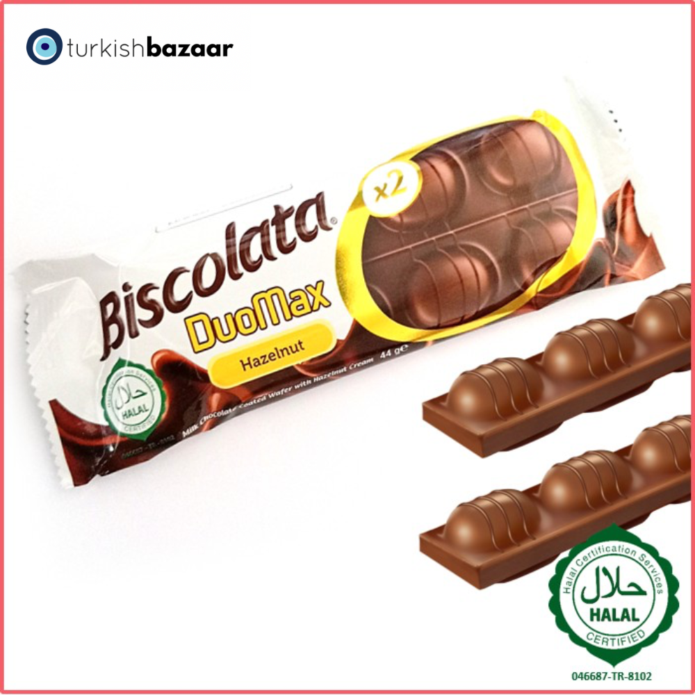 Bánh xốp Biscolata Duomax phủ sô cô la nhân kem hạt phỉ 528g (12 gói x 44g)