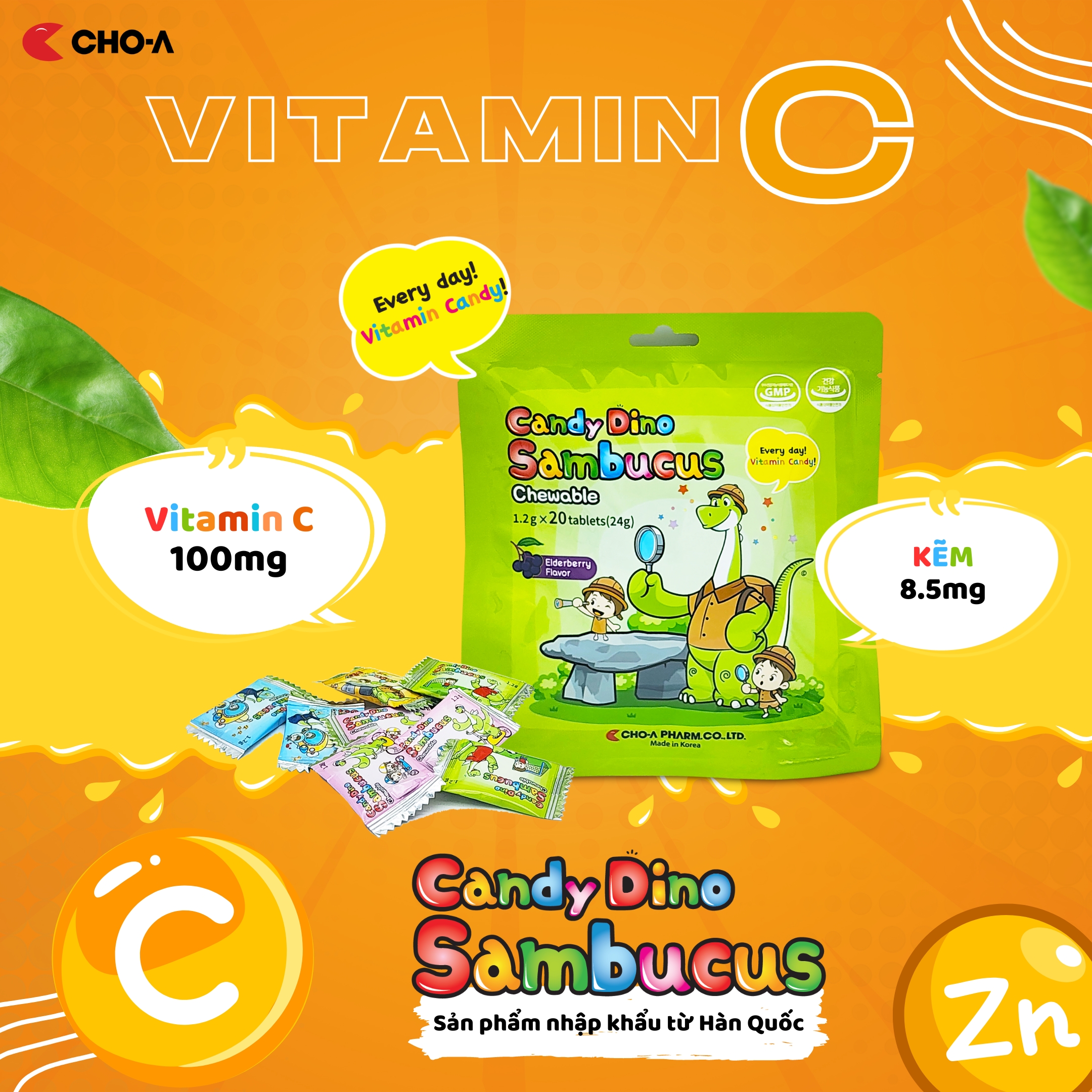 Kẹo Dino Sambucus Bổ Sung Kẽm Và Vitamin C Giúp Trẻ Ăn Ngon (20 viên/gói)