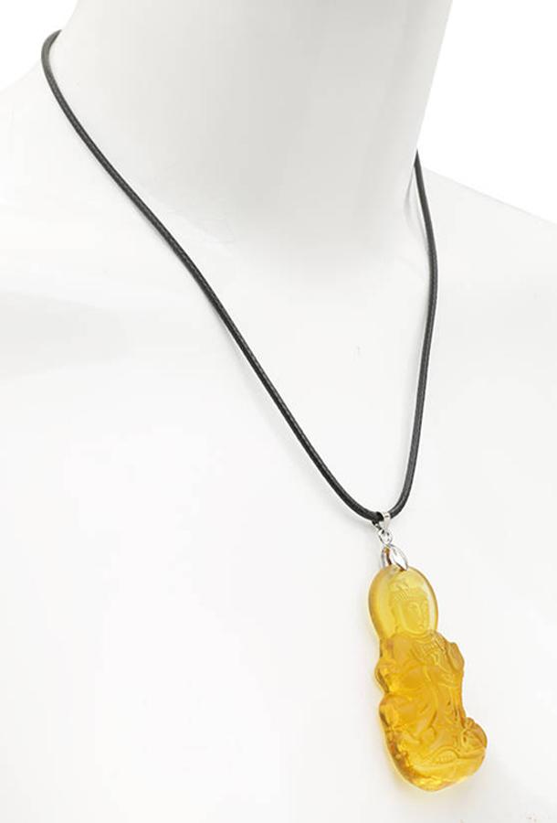 Mặt Phật Bà Dáng Đứng Thạch Anh Lưu Ly Leo Store Tặng Kèm Dây Đeo - Vàng