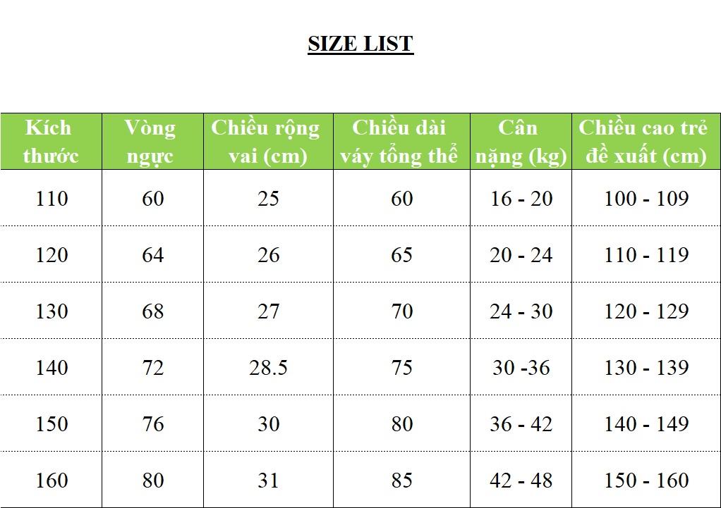 Váy đầm bé gái dễ thương, váy dự tiệc cho bé từ 6-12 tuổi màu xanh lục