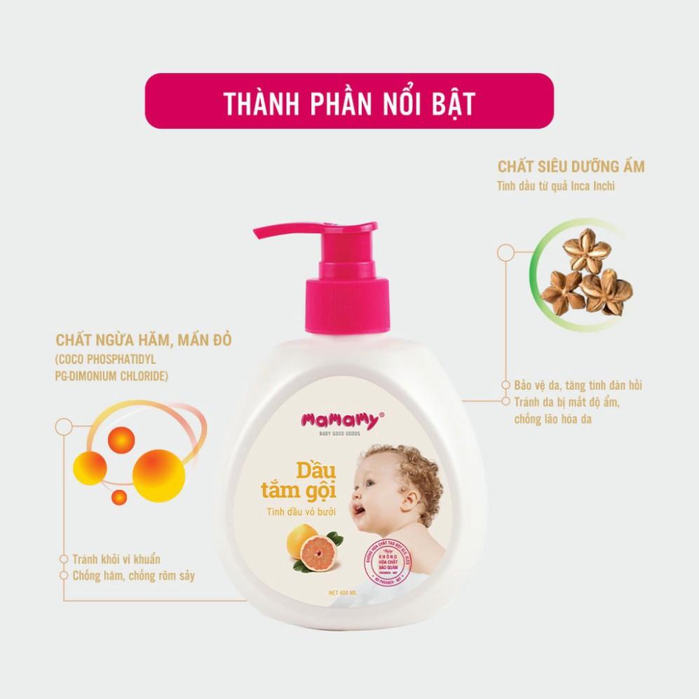 Dầu Tắm Gội Thiên Nhiên Mamamy cho bé 400ml tinh dầu bưởi, tinh dầu tía tô đất thế hệ mới