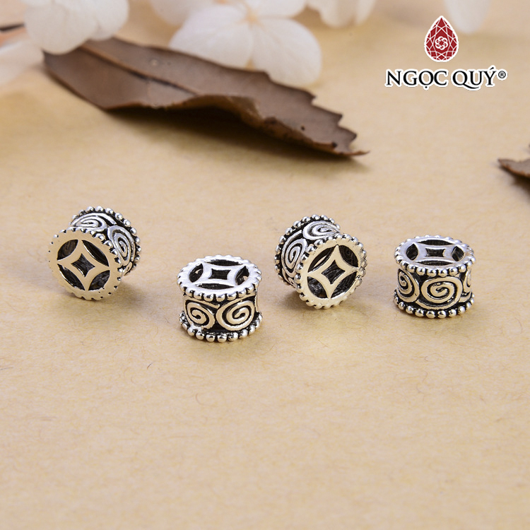 Charm bạc chặn hạt đồng tiền hoa văn xoắn ốc - Ngọc Quý Gemstones