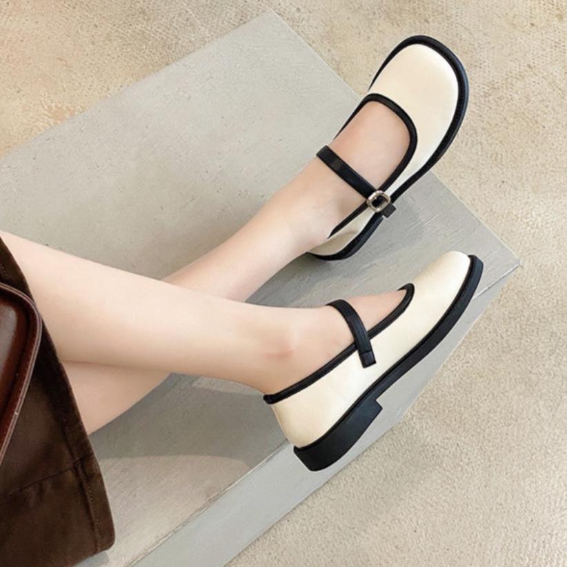 Giày búp bê đế răng cưa viền da phối quai ngang ZINZIN868 cao 3cm, chất da mềm