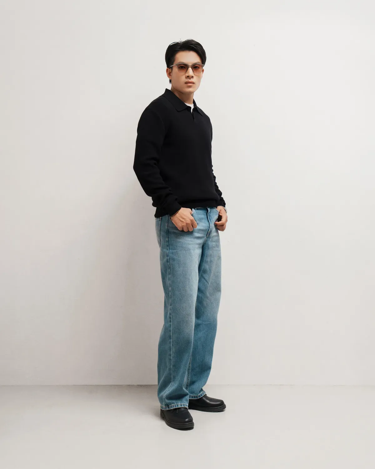 Áo Polo dệt kim tay dài nam. Fitted - ROUTINE 10F25KNI002