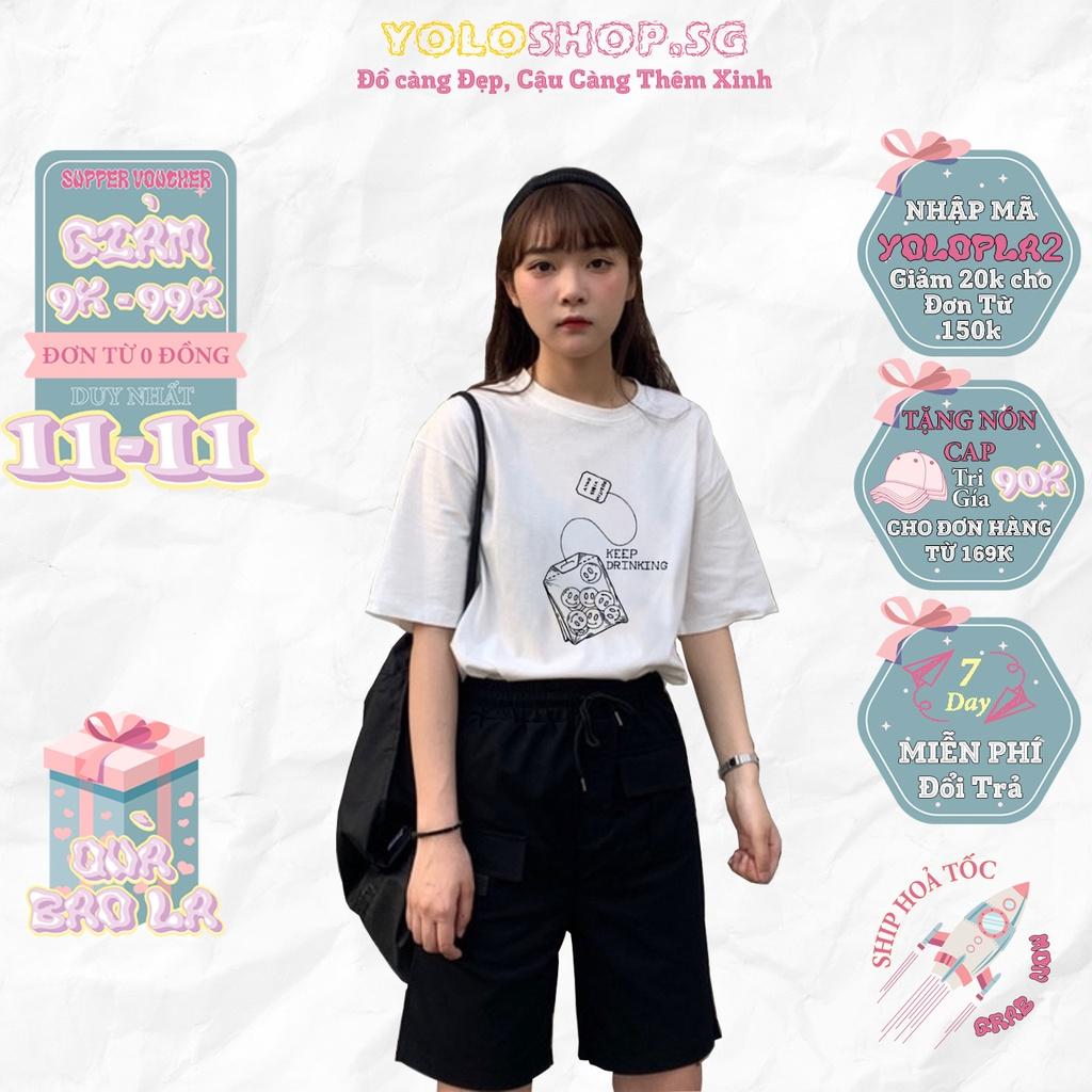 Áo thun tay lỡ KEEP DRINKING phông Unisex nam nữ tee oversize form rộng pull Ulzzang Streetwear Hàn Quốc vải mềm