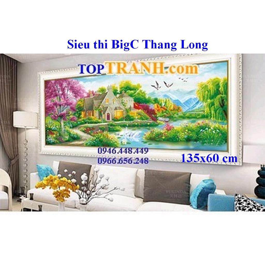 Tranh thêu chữ thập phong cảnh mùa xuân ấm áp ngôi nhà hạnh phúc 88847 chưa thêu