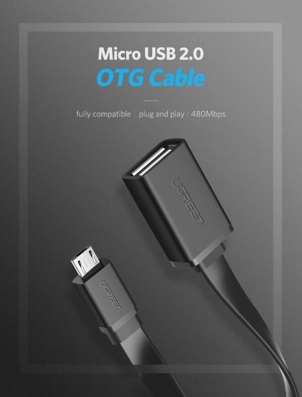 Ugreen UG10821US133TK 10CM màu Đen Cáp chuyển đổi MICRO USB sang USB âm hỗ trợ OTG dáng dẹt - HÀNG CHÍNH HÃNG