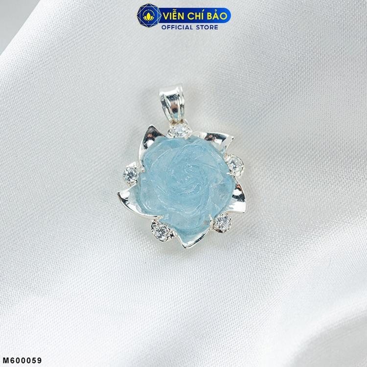 Dây chuyền bạc nữ mặt hoa mẫu đơn Aquamarine bạc 925 thời trang phụ kiện trang sức nữ Viễn Chí Bảo M600059-D100143