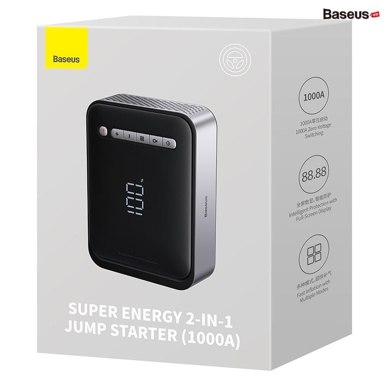 Bơm Lốp Đa Năng Kiêm Kích Bình Ô Tô Baseus Super Energy 2-in-1 Jump Starter Sạc Pin Cầm Tay 8000mAh - Hàng chính hãng