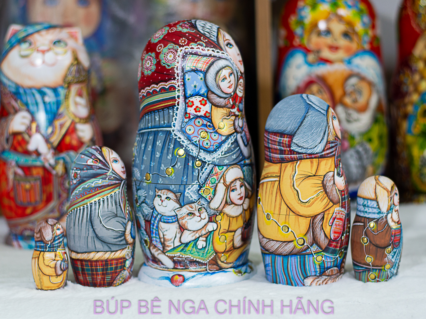 BỘ BÚP BÊ NGA MATRYOSHKA 5 LỚP 20CM HOA VĂN "CÔ BÉ MÙA ĐÔNG" CỰC ĐẸP VÀ PHONG CÁCH, CÁ TÍNH