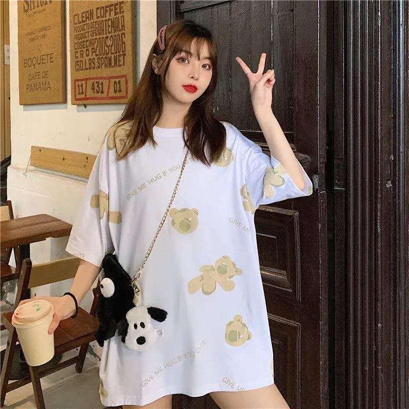 Áo thun tay ngắn dáng rộng in hình đa dạng cho nữ