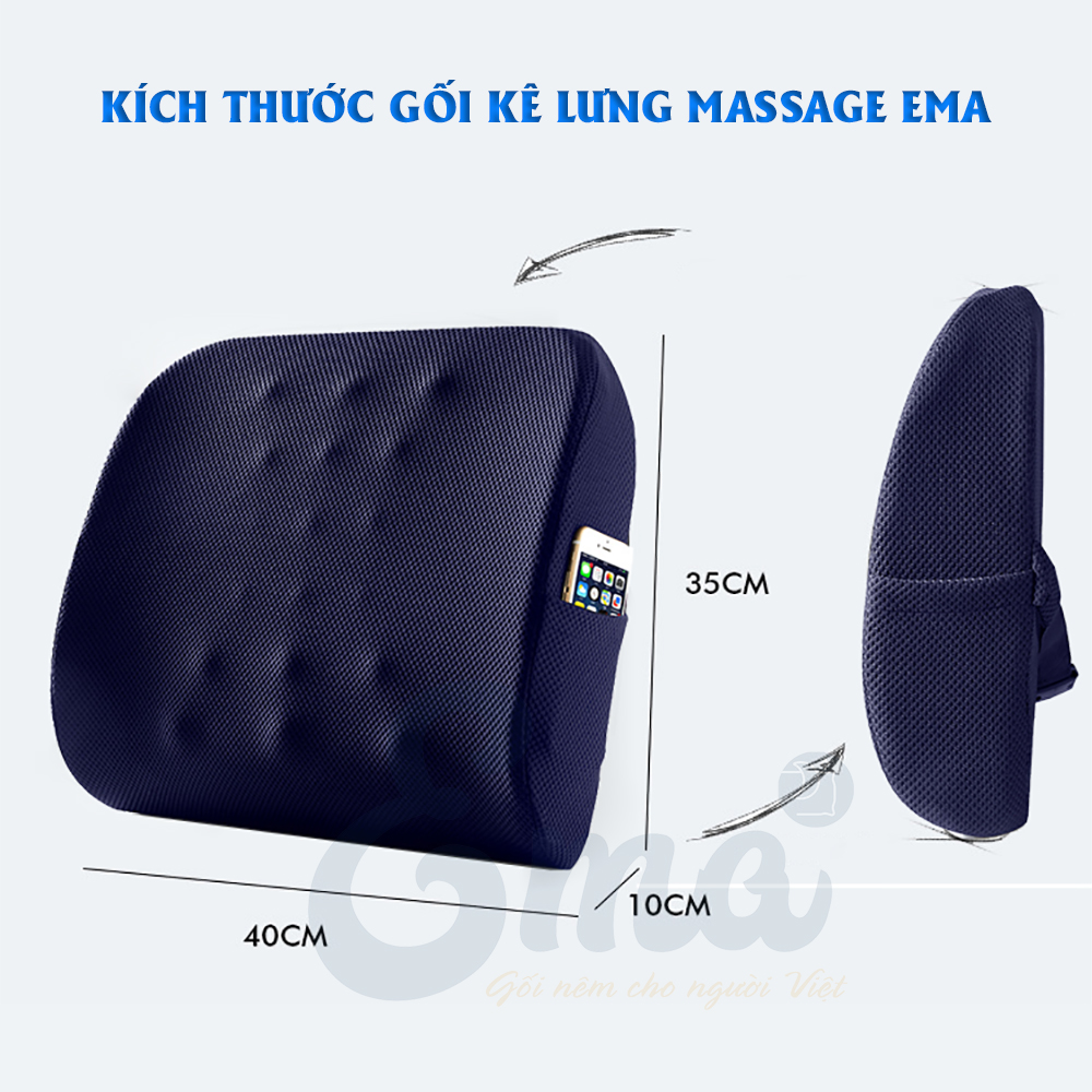 Gối dựa lưng cao su non có gai massage EMA cho dân văn phòng, lái xe, học sinh - Thế hệ thứ 3 nâng cấp gai massage độc đáo