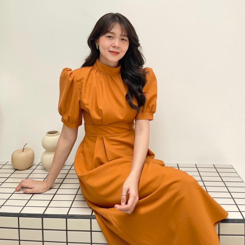 SOL DRESS đầm cổ cao bo eo