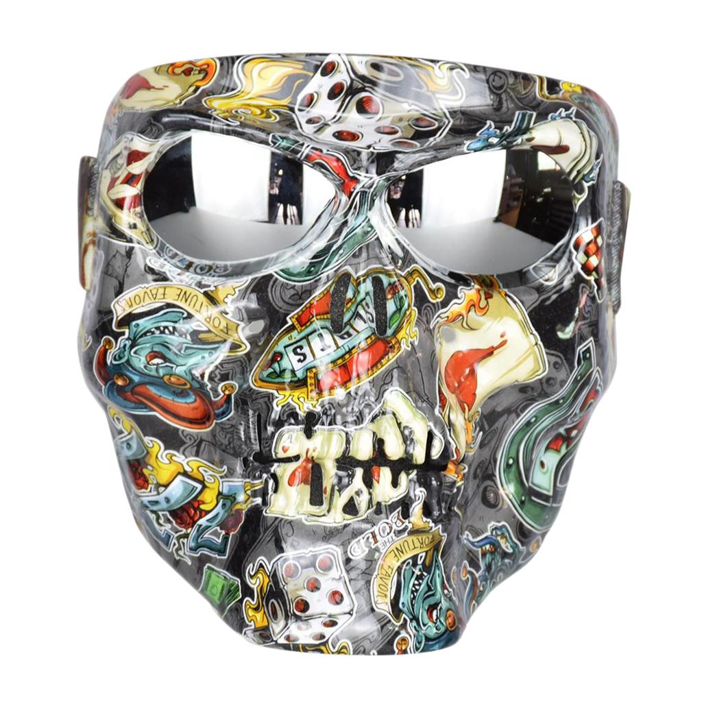 SET OF 2 MOTORCYCLE SKULL FACE MASK WITH GOGGLES - SCRAWL PATTERN- UNIVERSAL FIT