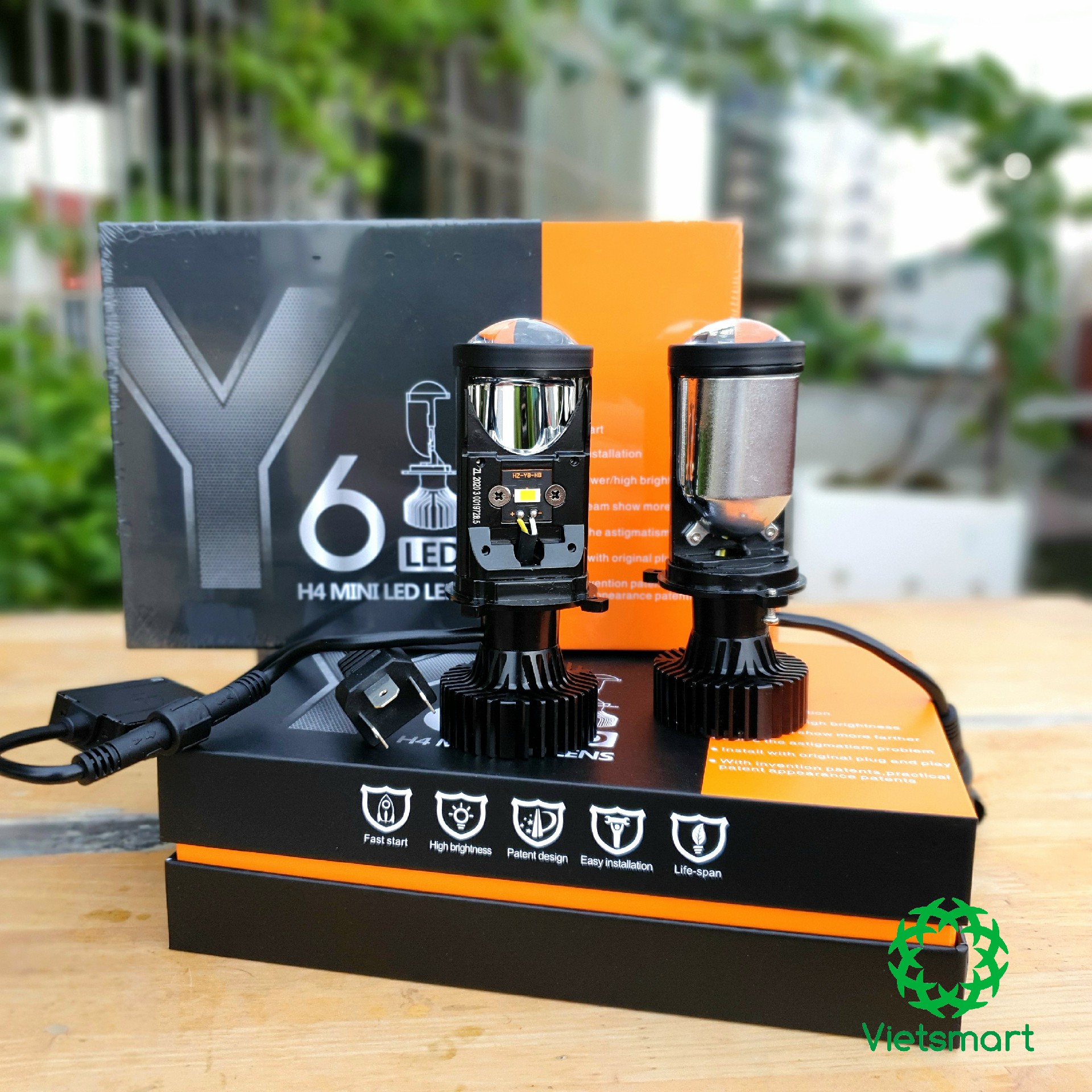 Đèn LED bi cầu mini Y6D 72W 6000K model 2022 chân H4 cho ô tô, xe máy