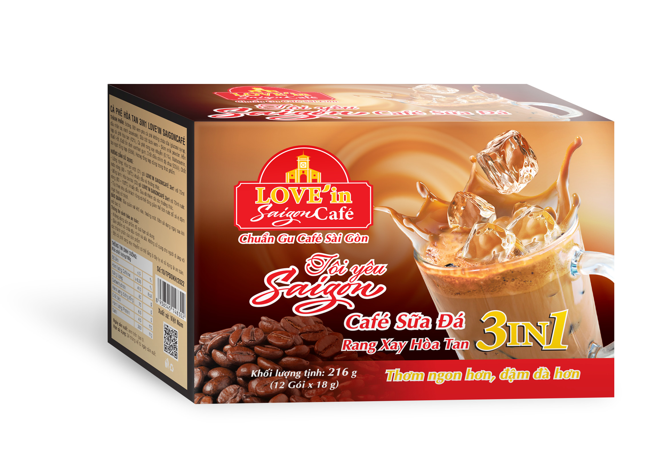 Cà Phê Sữa Rang Xay Hòa Tan 3IN1 LOVE’IN SAIGON CAFE - Khánh Hòa NutriFoods Thơm Ngon Hơn, Đậm Đà Hơn