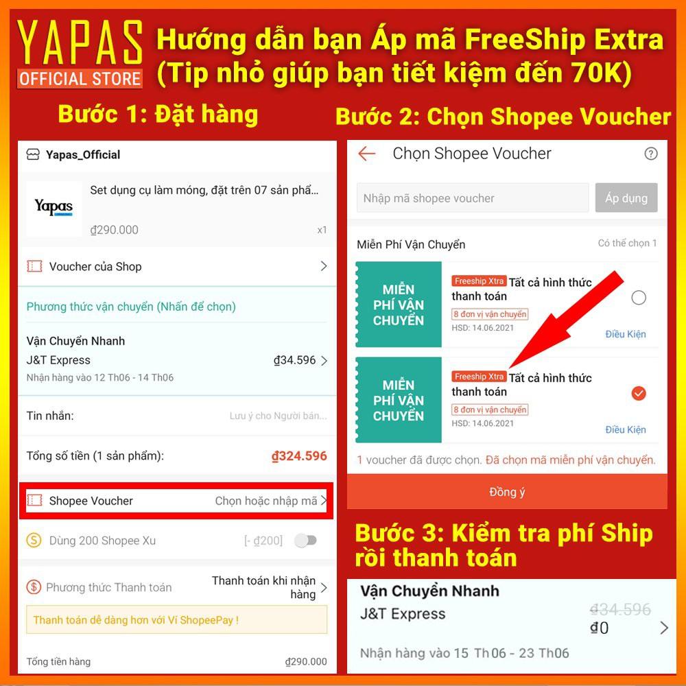 Móng úp nhám form vuông thang bầu HSM Yapas hộp 500 pcs đủ 10 size mặt nhám sẵn không cần phào dũa