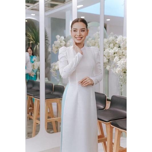 Áo dài trắng tay phồng kết chuỗi Jolie phương trinh-quý bình