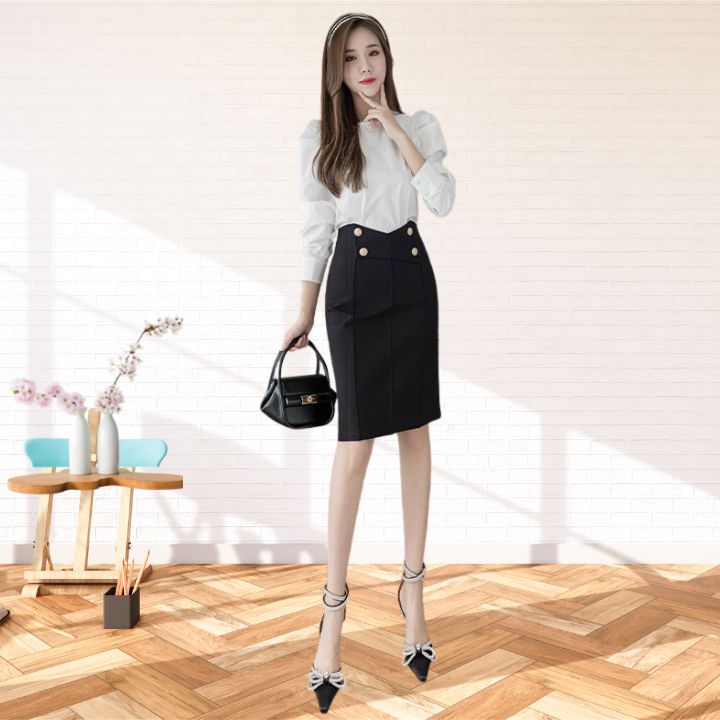 Chân váy công sở dáng bút chì lưng cao dài 58cm phong cách Hàn Quốc sang trọng chất vải co giãn thoáng mát khi mặc