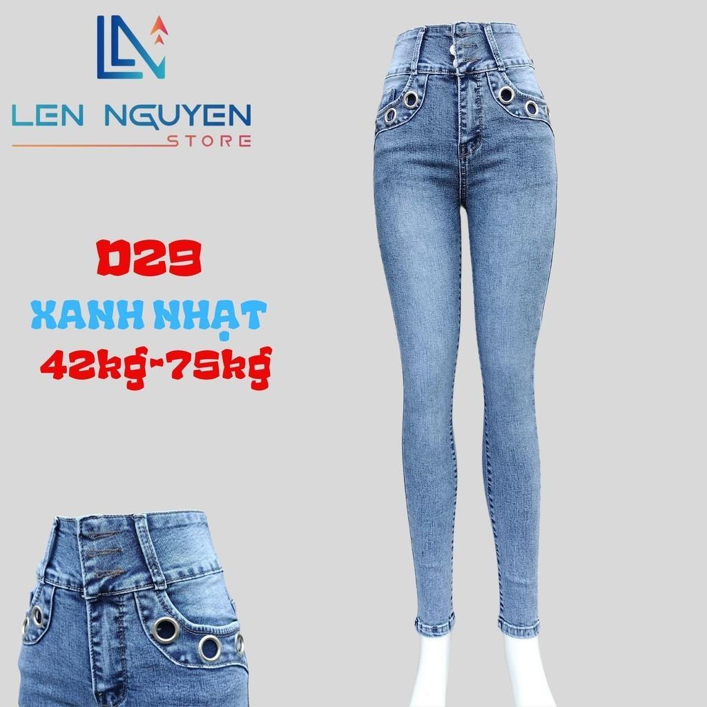 D29_ quần dài jean nữ thiết kế lưng Cao 2 nút ,dài 95-96cm kiểu khoeng túi, quần bò lưng cao, vải jean cao cấp, co giãn thoải mái size 27-35 Pants Denim Women