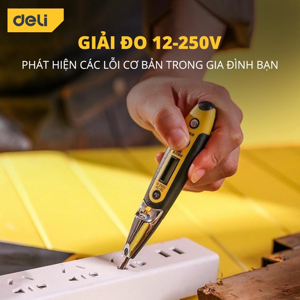 Bút Thử Điện Hàng Nhập khẩu Deli 12-250V - Màn Hình LED Kỹ Thuật Số Hiển Thị Thuận Tiện