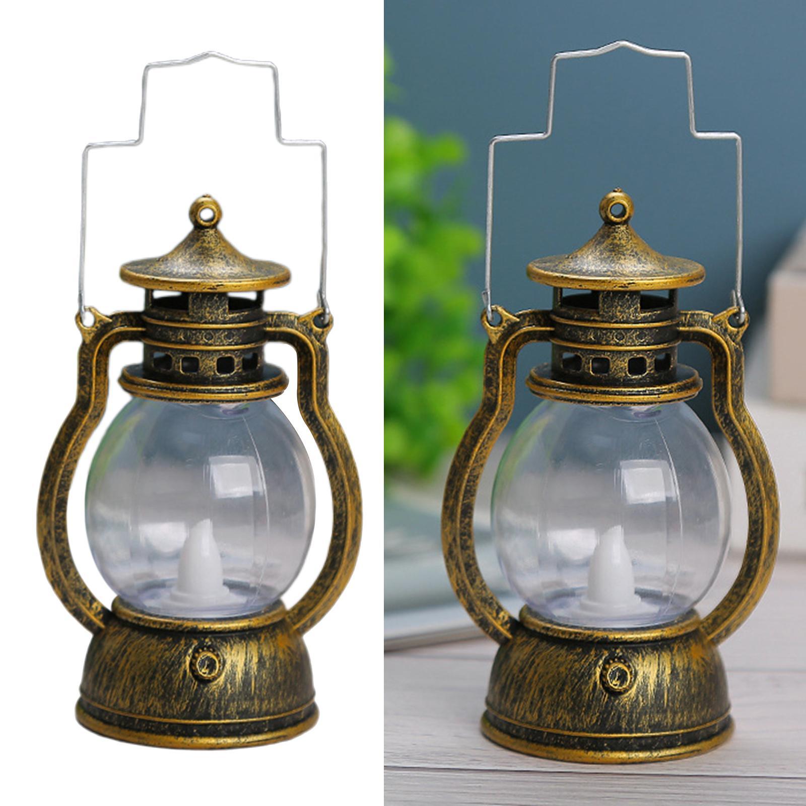 2X Lantern LED Oil Lamp Table Porch Cabin Winery Light Bronze Golden