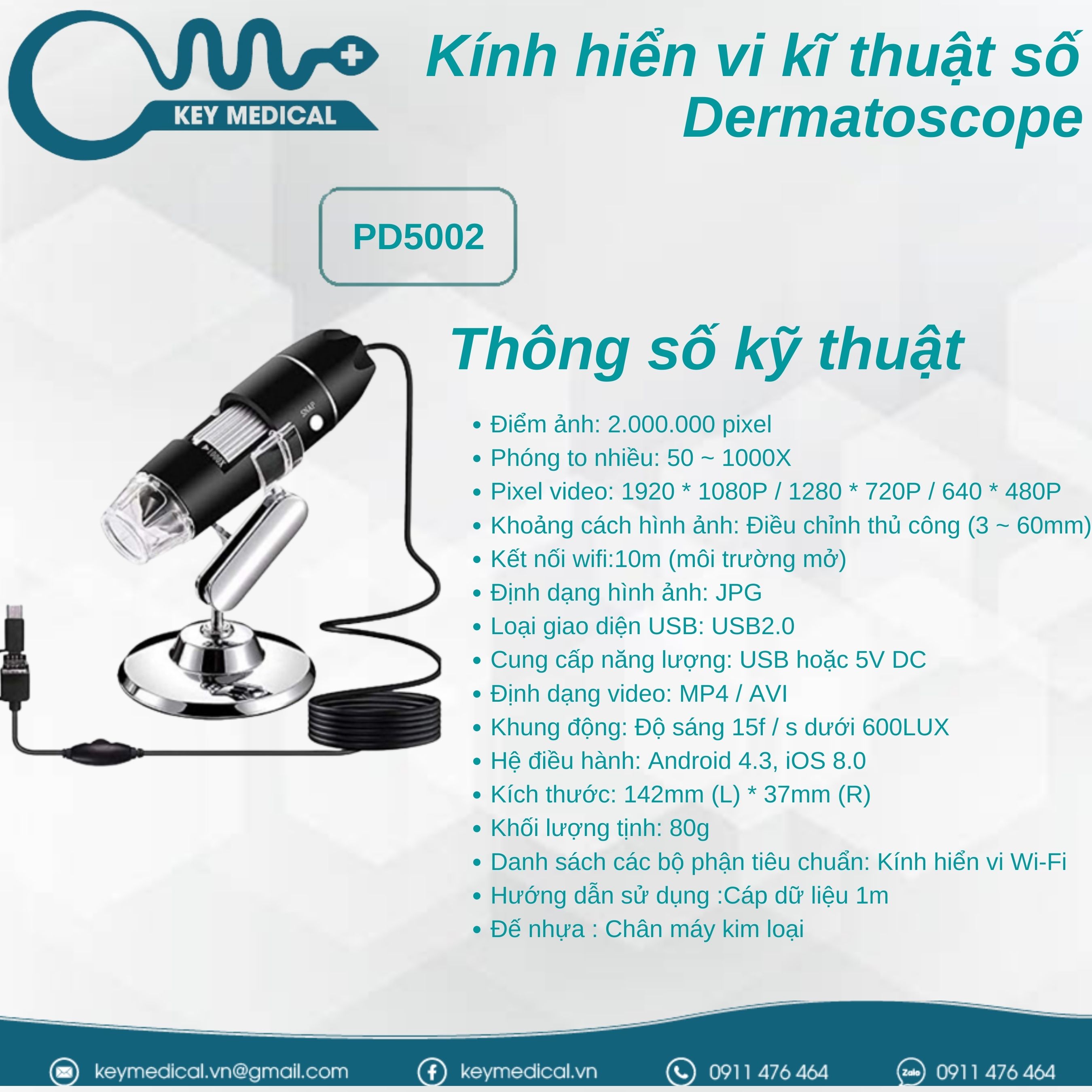 Kính hiển vi kỹ thuật số không dây Dermatoscope