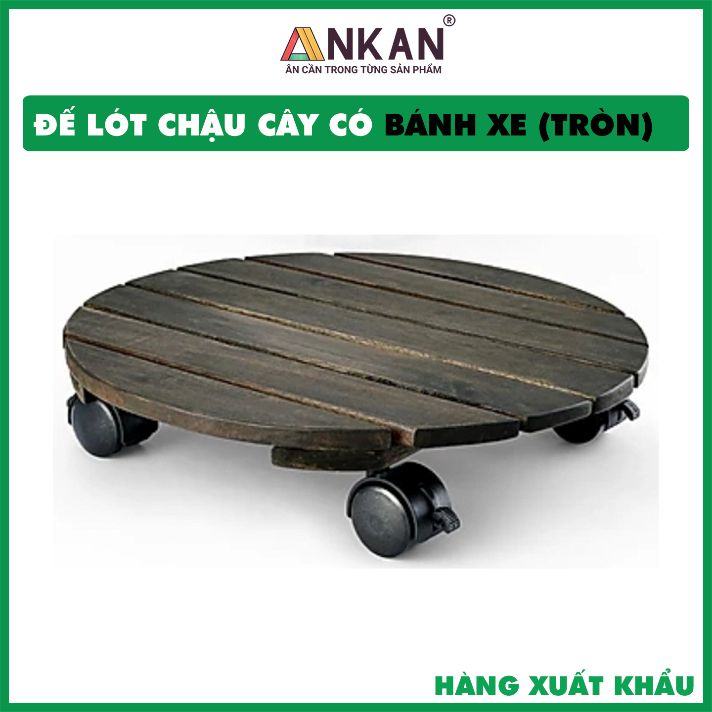 Đế Lót Chậu Cây Có Bánh Xe Thương Hiệu ANKAN, Đế Để Chậu Cây Cảnh, Có Bánh Xe, Mặt Tròn Bằng Gỗ Tràm, Màu Đen Đường Kính 35 Cm, Tải Trọng 80kg, Thích Hợp Để Đặt Chậu Cây Trong Nhà, Ngoài Trời, Tiện Lợi Di Chuyển