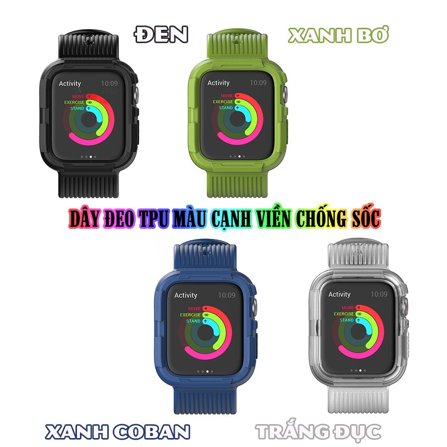 Dây Đeo liền ốp dành cho Apple Watch size 38/40/42/44mm TPU màu cạnh viền chống sốc - Trắng đục (tặng dán KCL theo size)