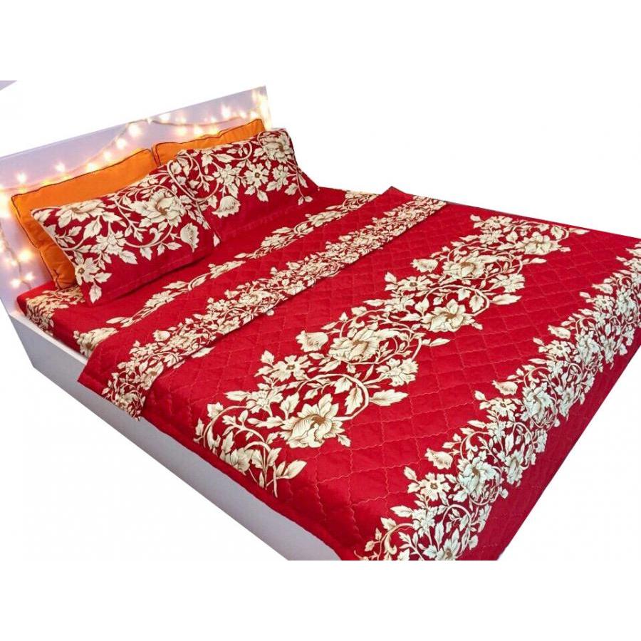 Bộ ga gối Cotton Poly hoa dây đỏ - 1m6 x 2m