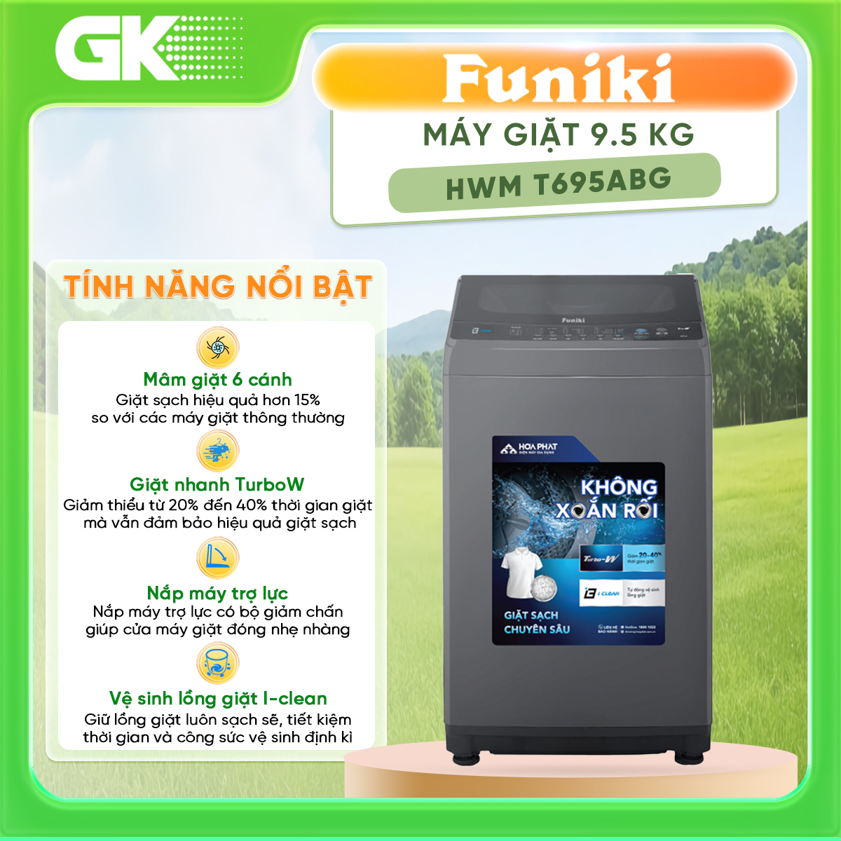 Máy Giặt Cửa Trên Funiki HWM T695ABG 9.5KG Thái Lan - Hàng Chính Hãng (Chỉ giao HCM)