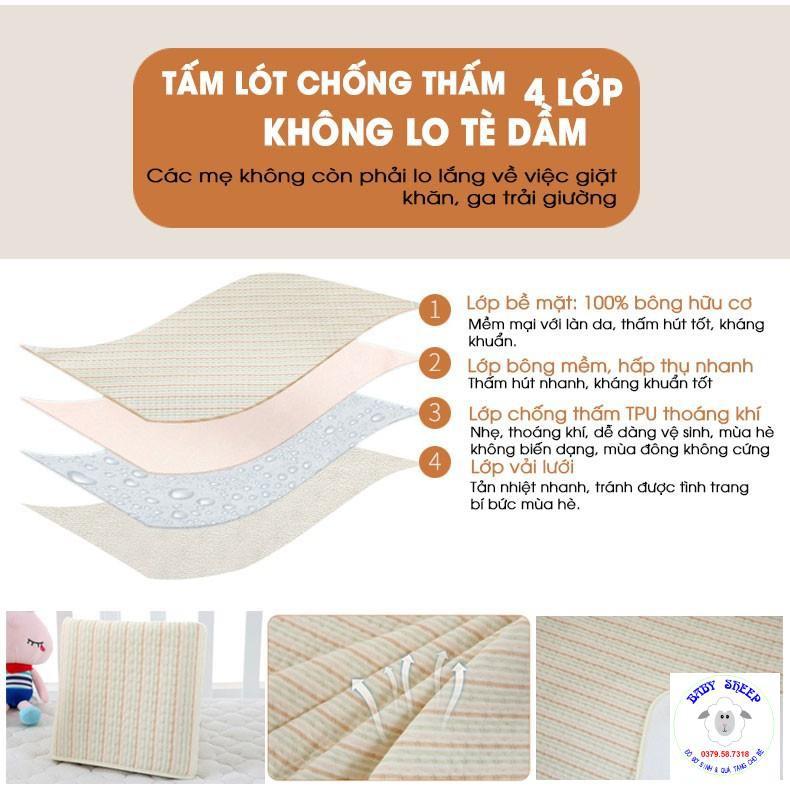 Lót chống thấm cho bé ORGANIC 80 x100cm, 60x100cm, 50x70cm, 30x45cm COTTON HỮU CƠ TỰ NHIÊN